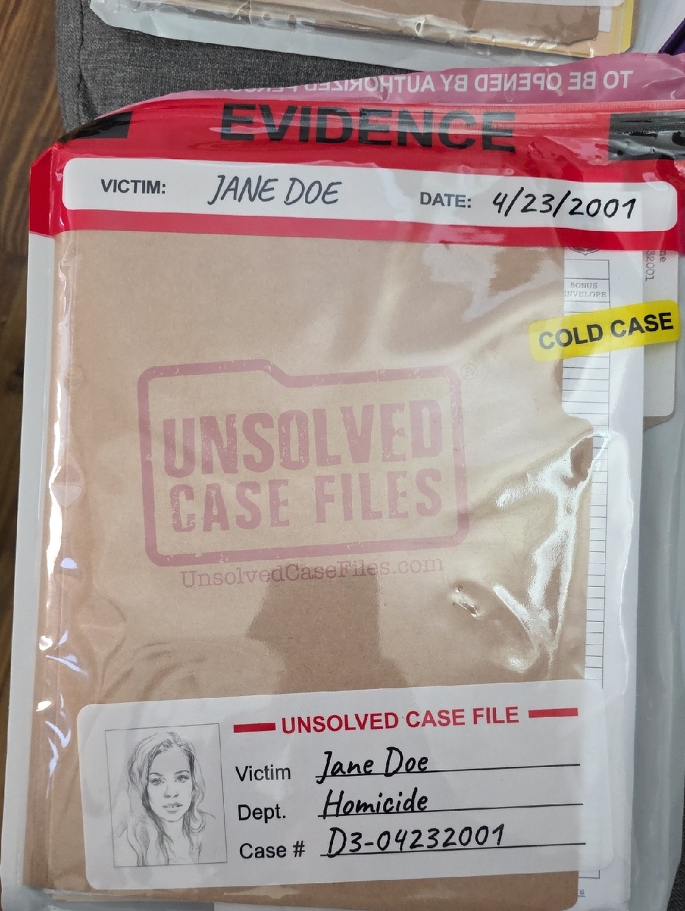 Unsolved Case Files Evidence Bag - Red & Brown